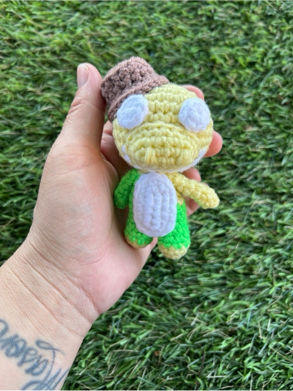 Handmade Crochet Plush Frog Toy - Yellow & Green